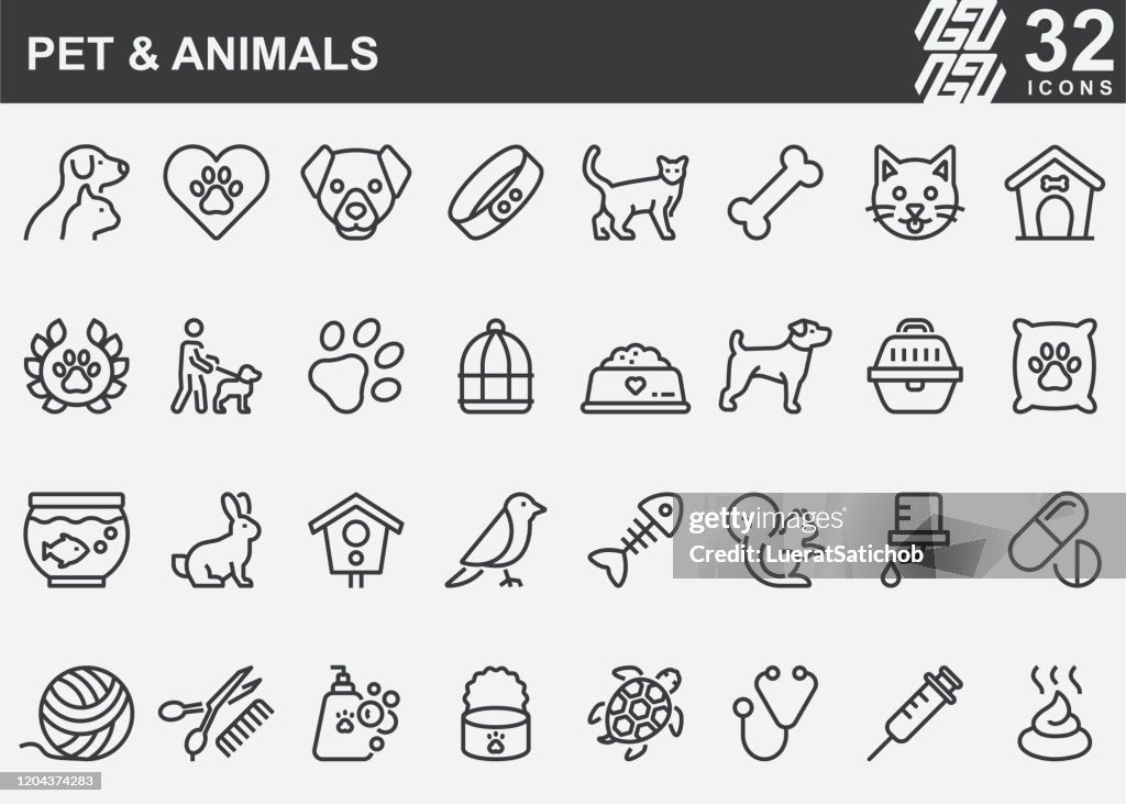 Haustier und Tiere Linie Icons