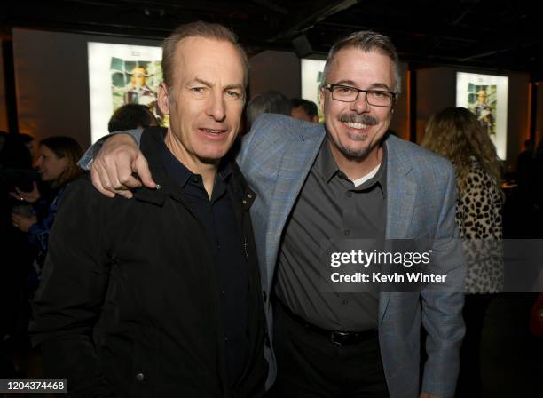 Bob Odenkirk and Vince Gilligan pose at the after party for the premiere of AMC's "Better Call Saul" Season 5 on February 05, 2020 in Hollywood,...