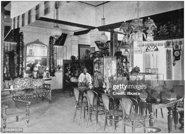 antique photograph of the british empire: chinese drawing room at selangor - empire style furniture stock illustrations