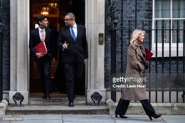 Chief Treasury Secretary Rishi Sunak , James Cleverly and Housing Minister Esther McVey depart following the weekly Cabinet Meeting within number 10,...