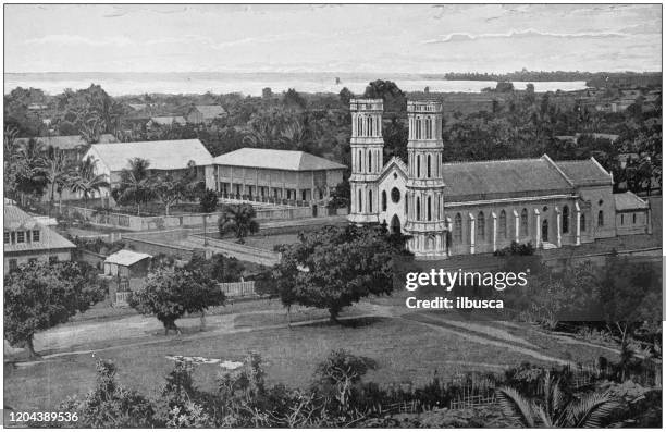 stockillustraties, clipart, cartoons en iconen met antieke foto van het britse rijk: rooms-katholieke kathedraal, lagos - lagos nigeriaanse staat