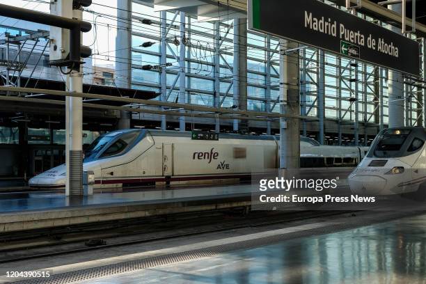 Trains of Renfe´s Ave are seen arriving to Atocha train station on February 06, 2020 in Madrid, Spain.