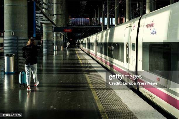 Passenger is seen leaving the train of Renfe´s Ave at Atocha train station on February 06, 2020 in Madrid, Spain.