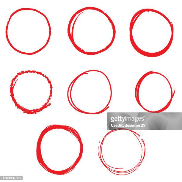 illustrations, cliparts, dessins animés et icônes de hand drawn line sketch red circle set on white background vector design. - circle