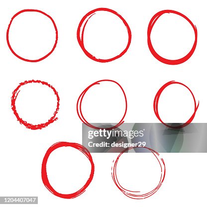 Hand Drawn Line Sketch Red Circle Set on White Background Vector Design. Hand Drawn Line Sketch Red Circle Set on White Background Vector Design.