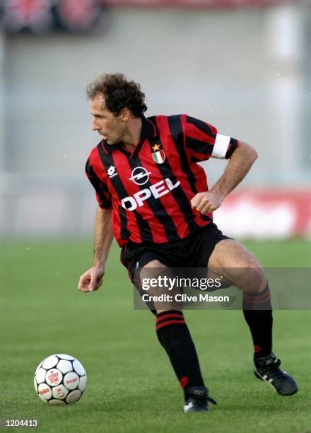 Franco Baresi of AC Milan in action during a Serie A match against Padova Calico at the Silvio Appiani Stadium in Padua, Italy. Padova Calico won the...