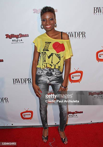 Actress Angelique Bates arrives at the Rolling Stone & Chinese Laundry fashion & music event at Rolling Stone Restaurant & Lounge on August 5, 2011...