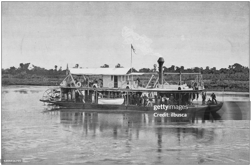 Antique photograph of the British Empire: HMS Herald on the Zambesi