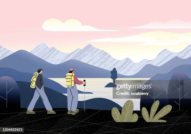 mountain hiking - person hiking stock illustrations
