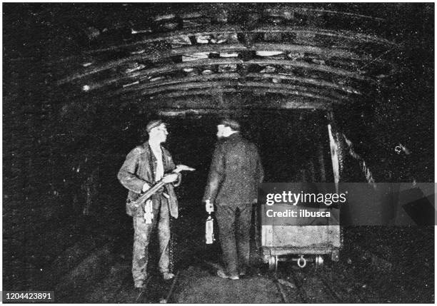 antique photograph of the british empire: coal mine in england midlands - coal miner black and white stock illustrations