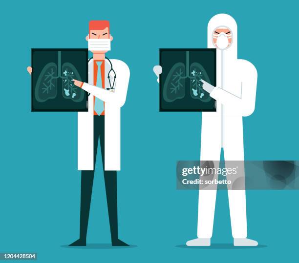 doctor showing x-ray film - protective face mask doctor patient stock illustrations