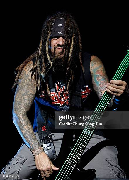 Reginald Fieldy Arzivu of Korn performs on stage during the day two of the 2011 Pentaport Rock Festival on August 6, 2011 in Incheon, South Korea.