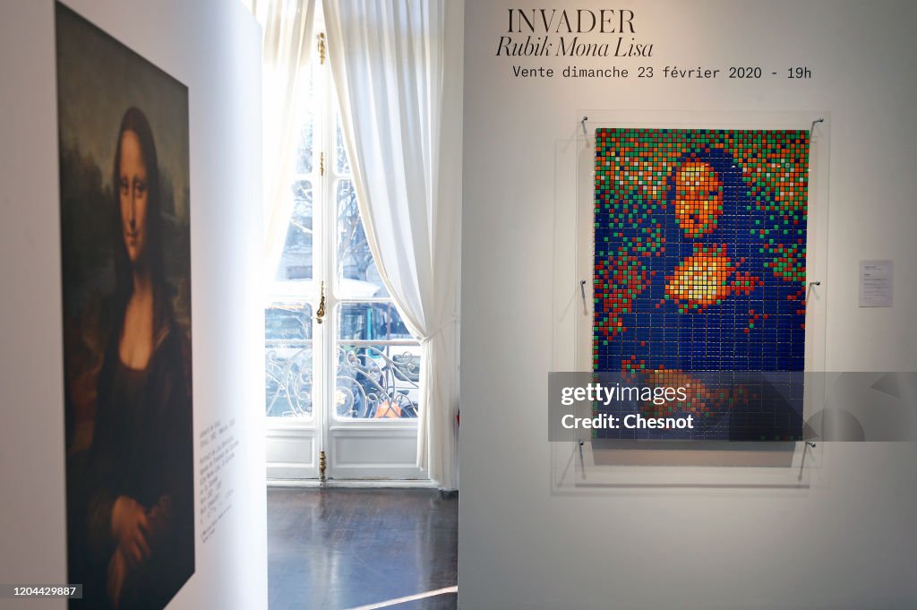 "Rubik Mona Lisa" By Street Artist Invader Is Displayed At Artcurial Auction House In Paris