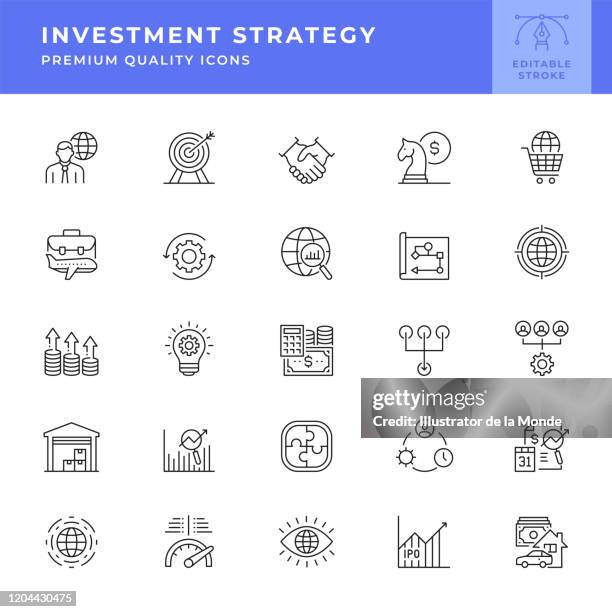 investment strategy line icon set. editable stroke. - retirement icon stock illustrations