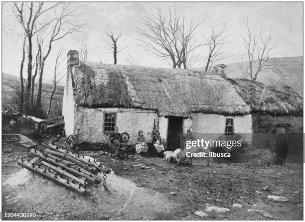 antique photograph of the british empire: irish farm in county donegal - past stock illustrations