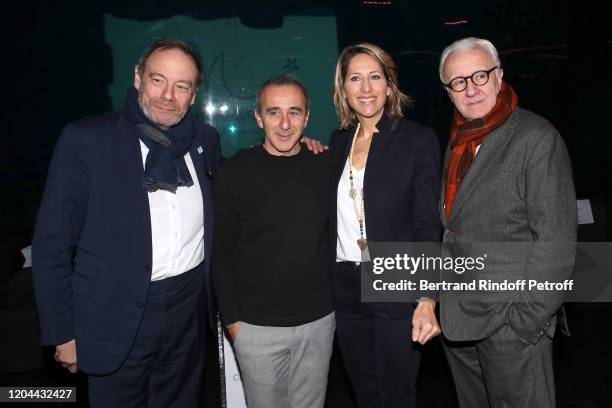 Xavier Couture, Sponsor of the event, Elie Semoun, Maud Fontenoy and Chef Alain Ducasse attend Maud Fontenoy and Jean-Michel Blanquer launch of the...