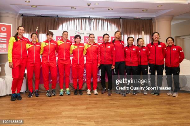 Teams of Japan and Spain during the Official Draw ahead of the 2020 Fed Cup Qualifier between Spain and Japan at Centro de Tenis La Manga Club on...