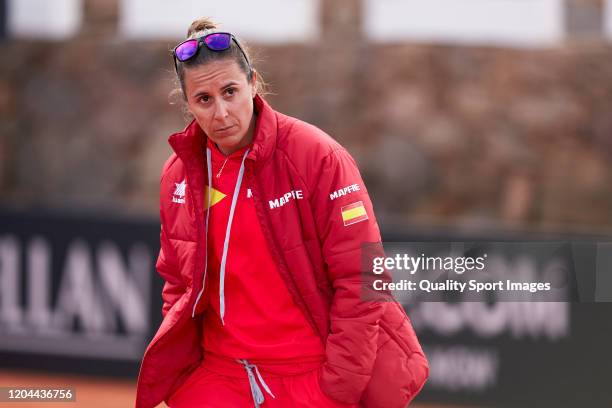 Anabel Medina, Head Coah of Spain looks on during a practice session ahead of the 2020 Fed Cup Qualifier between Spain and Japan at Centro de Tenis...