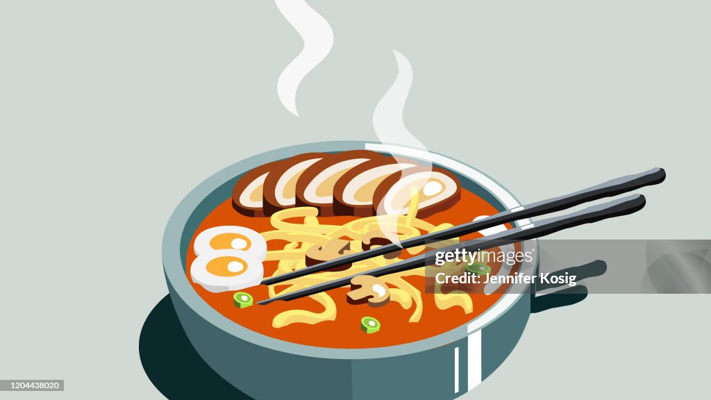 Close-up of japanese ramen illustration