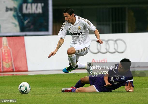Angel Di Maria of Real Madrid in action during the pre-season friendly match between Tianjin Taida and Real Madrid at the Tianjin Olympic Center...