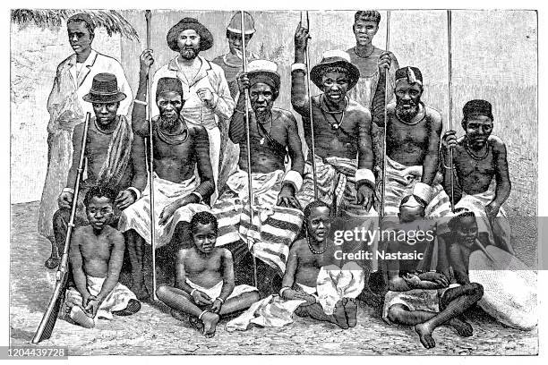 tribe chiefs of the issele , a city in nigeria's delta state - indian costume stock illustrations