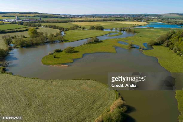 Charny-sur-Meuse : aerial view of the meanders of the Meuse river.
