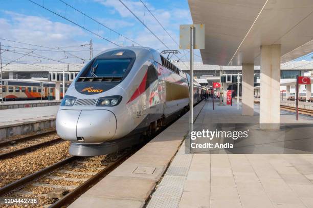 Morocco, Casablanca railway station: TGV high speed train along the platform.