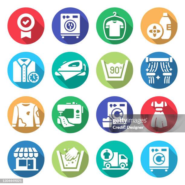 simple set of laundry and dry cleaning related vector icons. symbol collection - dry cleaning stock illustrations