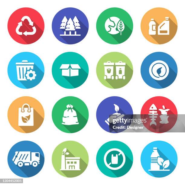 simple set of recycling related vector icons. symbol collection - reduce plastic stock illustrations