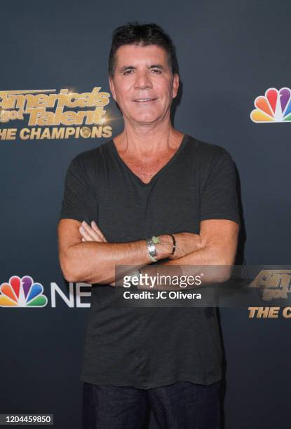 Simon Cowell attends the premiere of NBC's "America's Got Talent: The Champions" Season 2 Finale at Sheraton Pasadena Hotel on October 21, 2019 in...