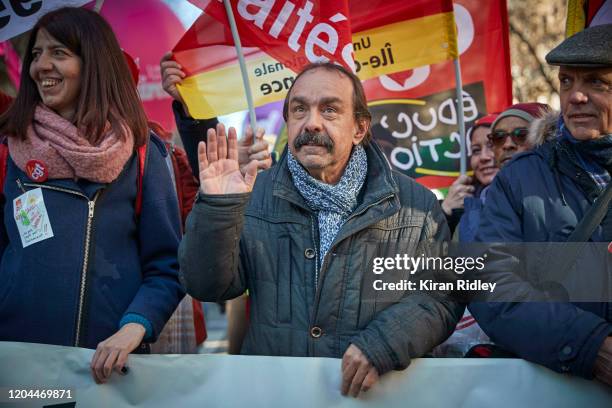 Philippe Martinez, the General Secretary of the CGT Union, the General Confederation of Labour, as he takes part in a demonstration as thousands take...