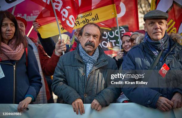 Philippe Martinez, the General Secretary of the CGT, the General Confederation of Labour Union, as he takes part in a demonstration as thousands take...