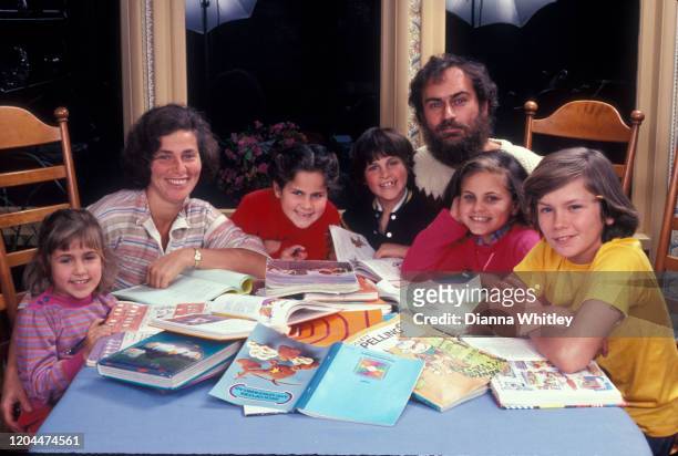 The Phoenix Family at home in Los Angeles, California, US, circa 1983; L-R Summer Phoenix, Arlyn Phoenix, Rain Phoenix, Joaquin Phoenix, John Lee...