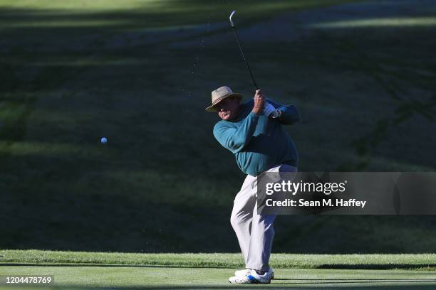 Chris Berman plays a shot on the 11th hole during the during the first round of the AT&T Pebble Beach Pro-Am at Spyglass Hill Golf Course on February...