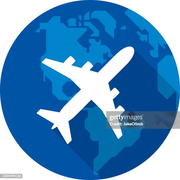 stockillustraties, clipart, cartoons en iconen met vliegtuig globe icon silhouet - bedrijfsvliegtuig