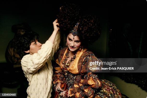 The Comedie Francaise in Paris, France in 1990 - Veronique Bodin, a supplementary actress, gets ready for Goldoni's 'Cafe'.