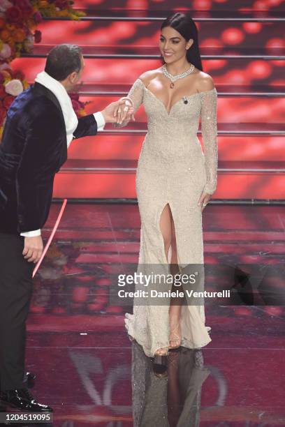 Amadeus and Georgina Rodriguez attend the 70° Festival di Sanremo at Teatro Ariston on February 06, 2020 in Sanremo, Italy.