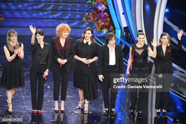 Alessandra Amoroso, Giorgia, Fiorella Mannoia, Laura Pausini, Gianna Nannini, Elisa and Emma Marrone attend the 70° Festival di Sanremo at Teatro...