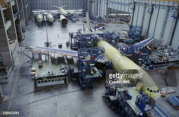 Aeronautics, Airbus A320, Toulouse area, Colomiers, France - Aerospatial building - the airbus A320 at the Clement Ader hall.