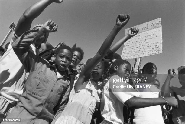 An anti-apartheid demonstration in Soweto, South Africa in 1989.