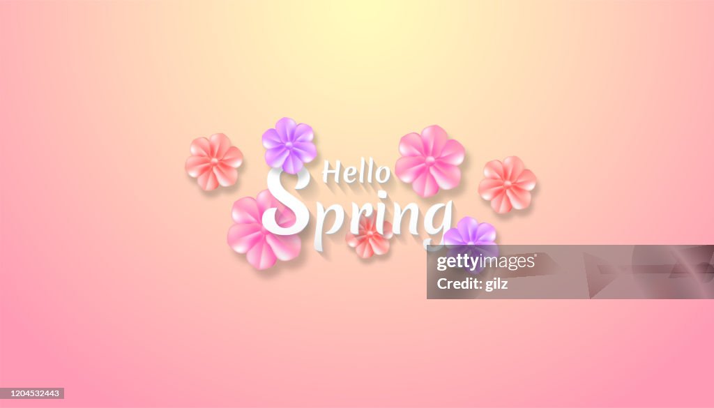Hello Spring Landscape With Colorful Flower Paper Cut Realistic Art ...