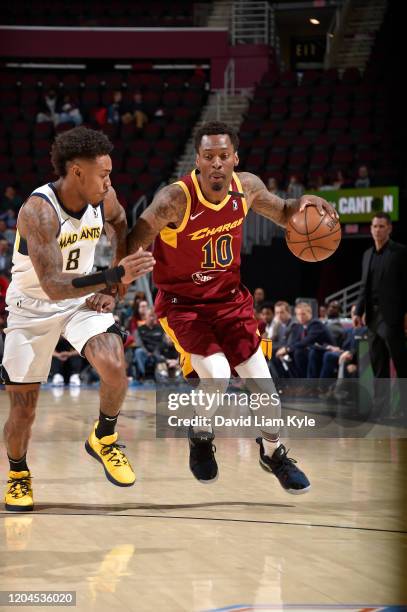 Cleveland, OH Sheldon Mac of the Canton Charge drives down court against the Fort Wayne Mad Ants during a G League game on March 01, 2020 at the...