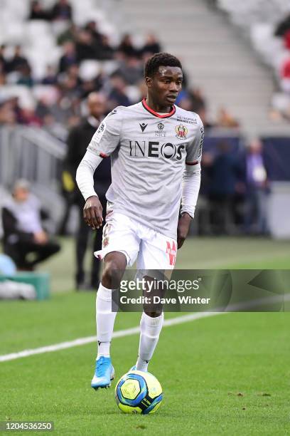 Moussa WAGUE of Nice during the Ligue 1 match between Girondins Bordeaux and OGC Nice at Stade Matmut Atlantique on March 1, 2020 in Bordeaux, France.