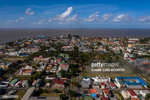Aerial view of the city of Georgetown, Guyana, on March 1, 2020.