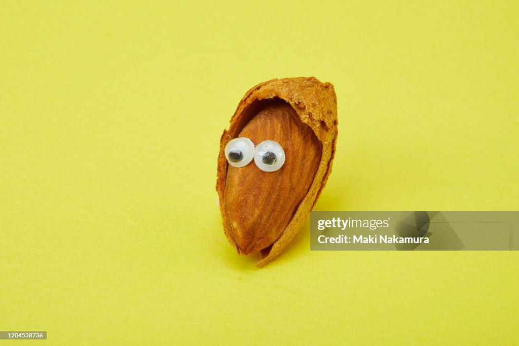 Whimsical images of food objects with funny faces by almond.