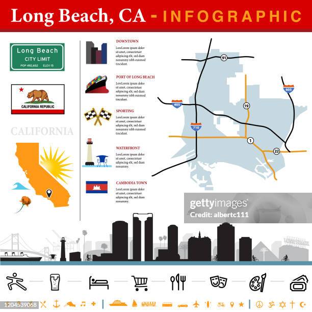 long beach california infographic - port of los angeles stock illustrations