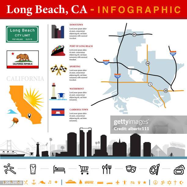 長灘加州資訊圖 - long beach california 幅插畫檔、美工圖案、卡通及圖標