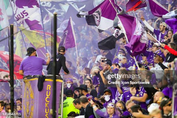 Orlando fans during the soccer match between Real Salt Lake and Orlando City SC. On February 29 at Exploria Stadium in Orlando FL.