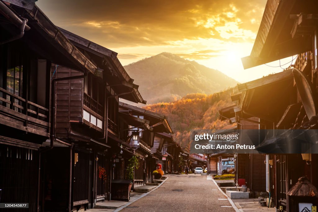 Narai-juku, Japan. Picturesque view of old Japanese town