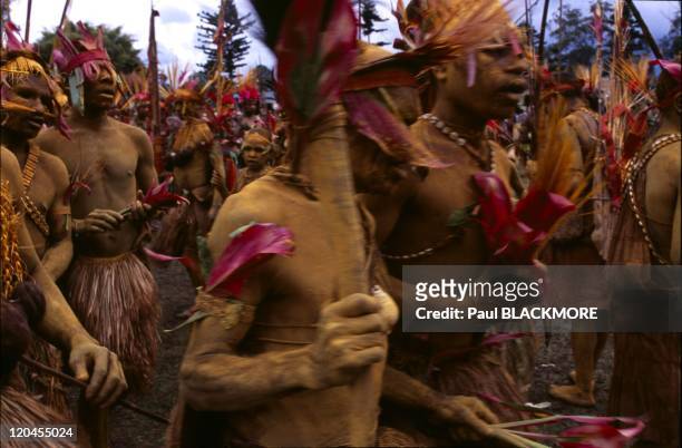Papua in Papua New Guinea - Goroka Show. Each year in the highlands village of Goroka a Sing Sing is held. Where as many as 30 tribes come together...